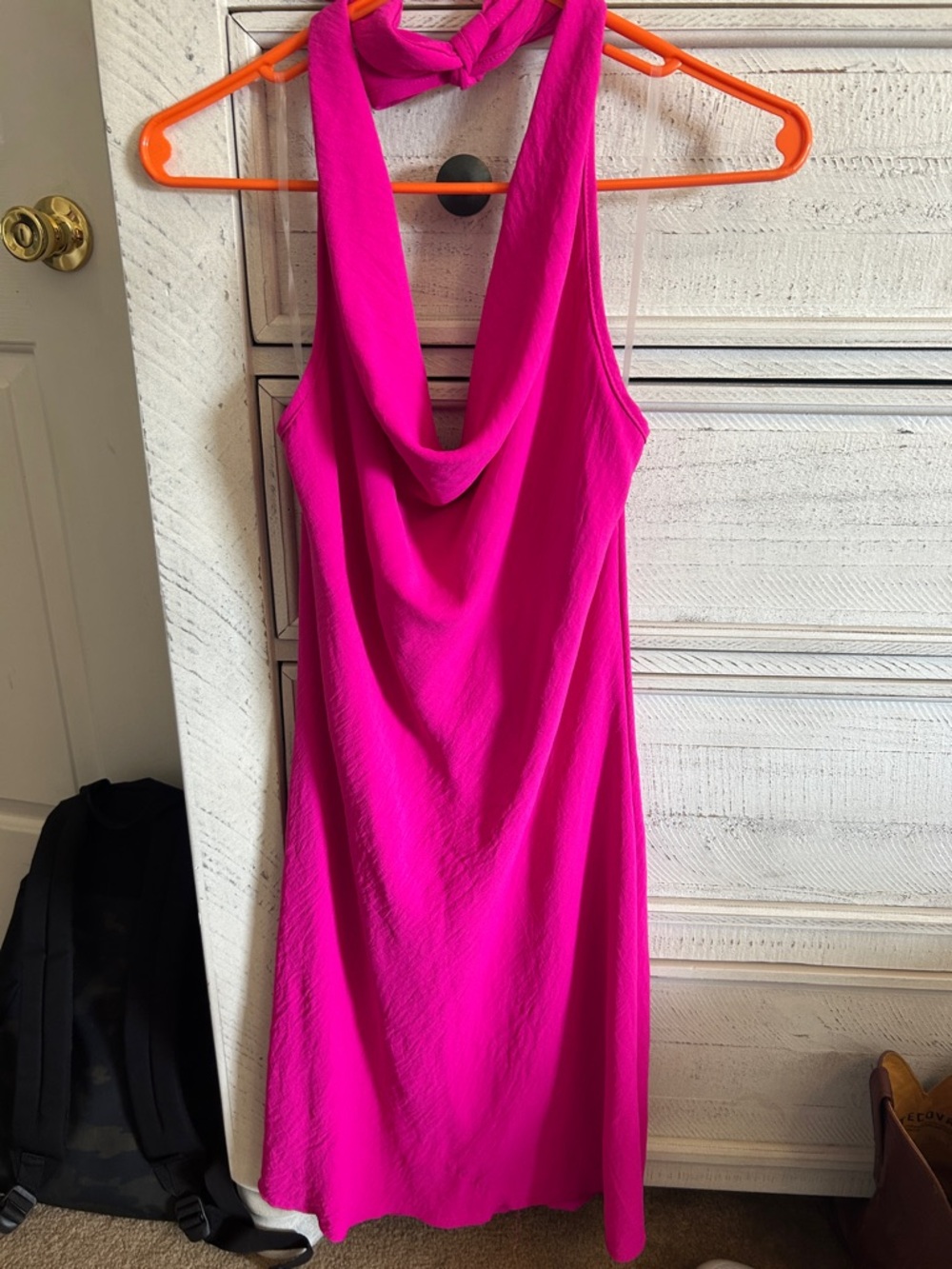 See You Monday Hot Pink Strapless Cowl Dress